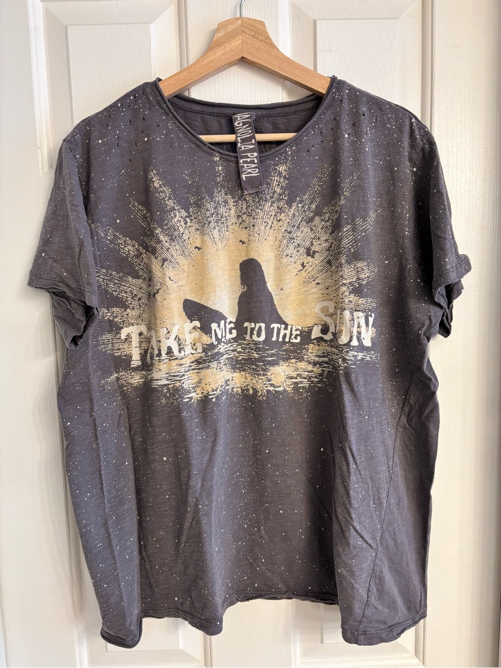 Magnolia Pearl Charcoal Tee with Faded Yellow Sunburst Graphic